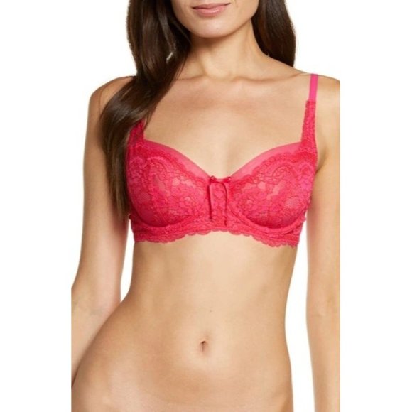 SKARLETT BLUE Minx Lace Unlined Underwire Demi Bra Bright Pink 34DD NEW - Picture 2 of 8